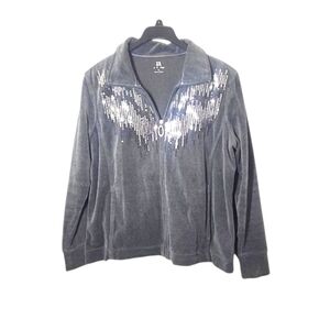 Activology Velour Sparkle Zip-Up Jacket Gray XL